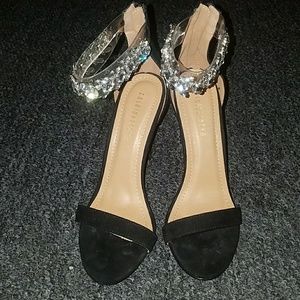Black fashion nova strappy 4" heels w/ rhinstones